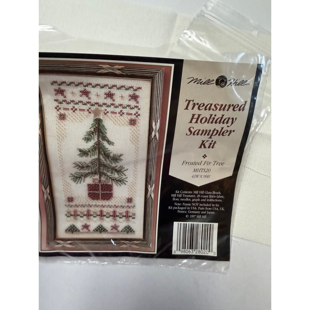 VTG Mill Hill Treasured Holiday Sampler Kit Frosted Fir Tree Opened